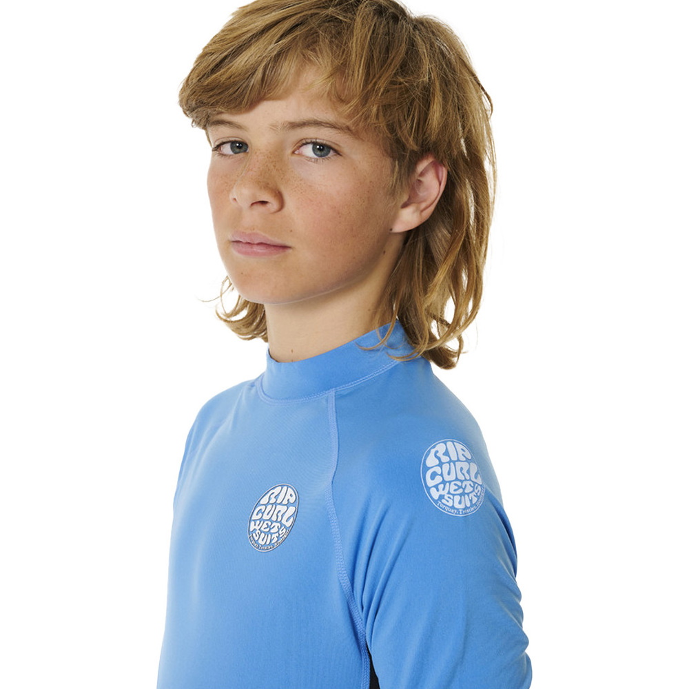 2026 Rip Curl Colete De Lycra De Manga Comprida Escovada UV Dos ícones Júnior 11YBRV - Blue Gum